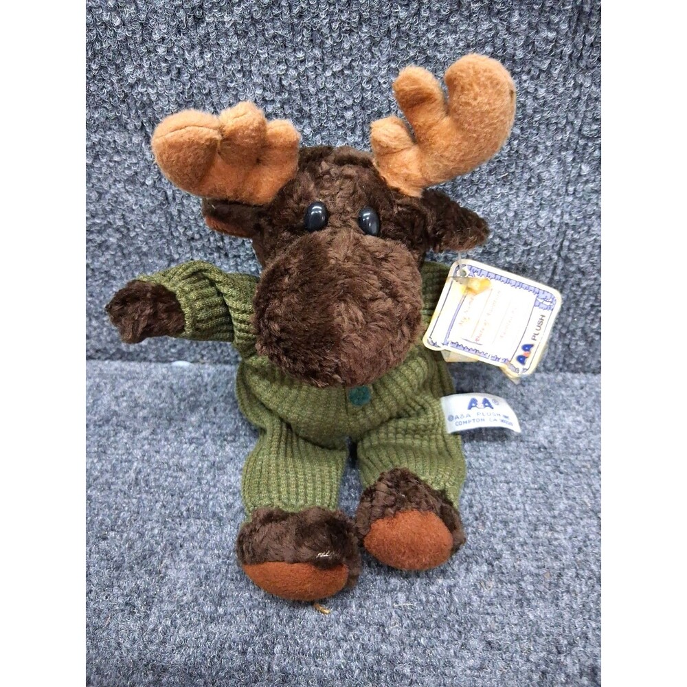 Vintage A&A 10" Adopt A Moose Plush Moose Green Pajamas